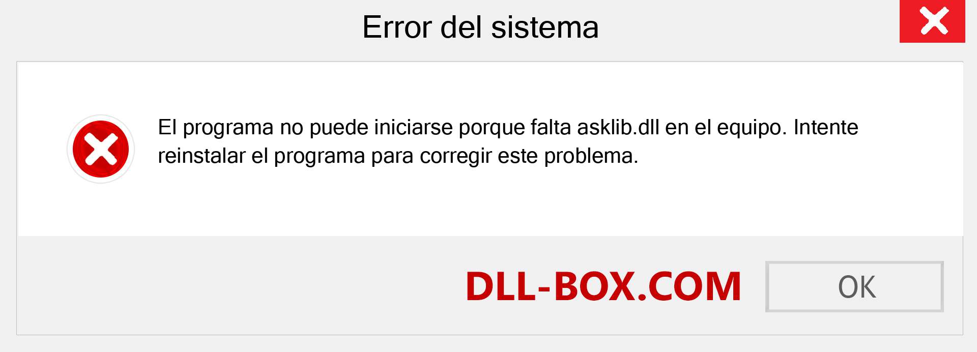 ¿Falta el archivo asklib.dll ?. Descargar para Windows 7, 8, 10 - Corregir asklib dll Missing Error en Windows, fotos, imágenes